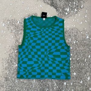 YLLW The Label Cropped Blue and Green Pattern Top
